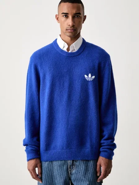 Adidas Originals pulover pentru bărbați cu lână Trefoil Essentials albastru