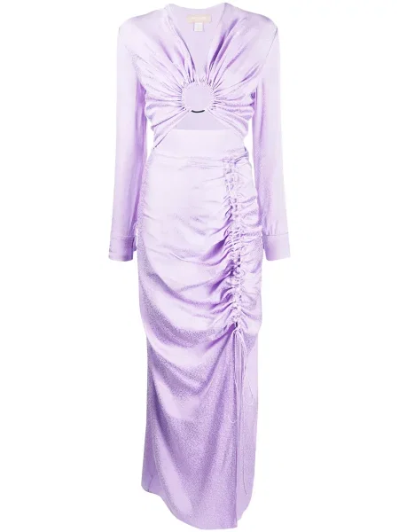 Długa sukienka maxi Materiel z długim rękawem garniturowa fioletowa