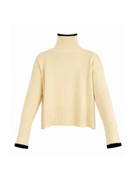 Lniany sweter z golfem Pinko beżowy