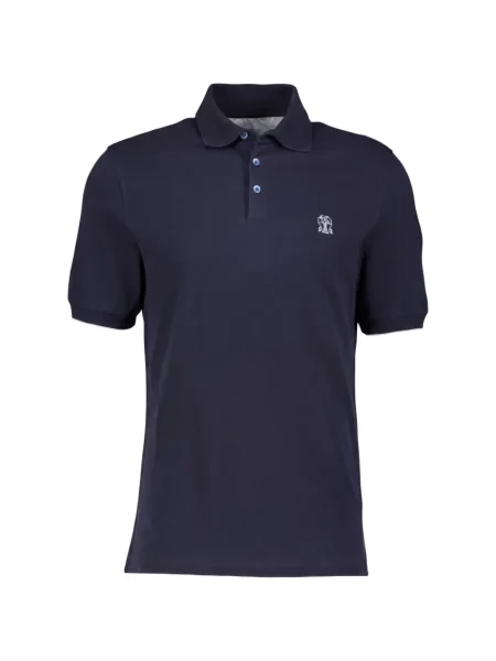 Tricou polo Brunello Cucinelli cu broderie albastru