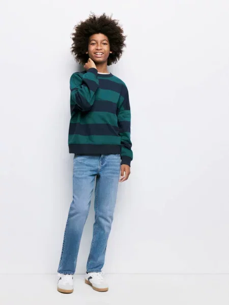 Jeansy slim fit z bawełny średni Dzieci 7 MANGO KIDS niebieski