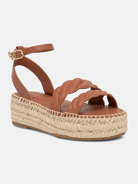 Tommy Hilfiger Usnjeni sandali LEATHER ROPE REAL ESPAD SANDAL rjava