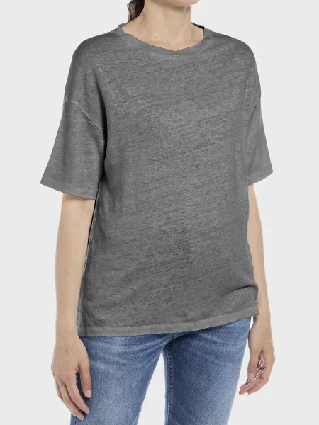 Лляна футболка Replay сіра