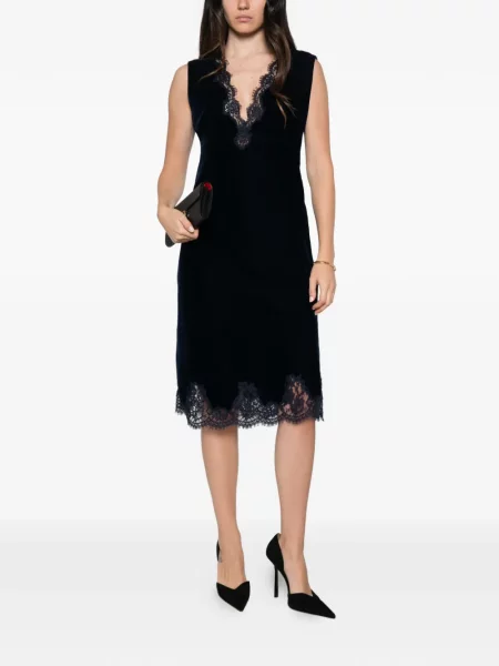 Rochie midi Ermanno Firenze de catifea albastru