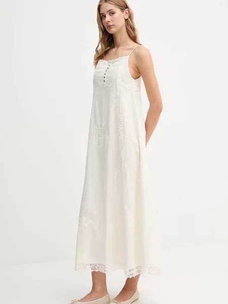 Сукня з домішкою льону Hoss Intropia maxi розкльошена бежевий