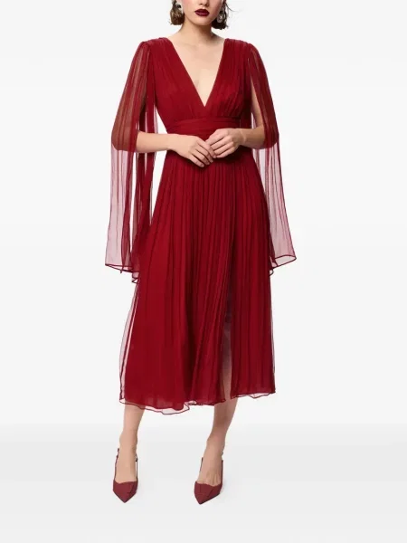 Rochie midi Framboise cu decolteu în V până la genunchi de costum roșu