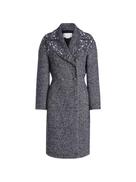 Palton Genny cu model herringbone albastru