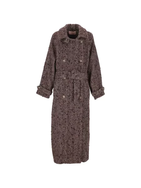 Cu centură palton Kristina Ti cu model herringbone maro