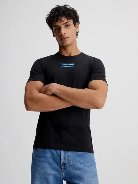 Pruhované priehľadné tričko Calvin Klein Jeans čierna