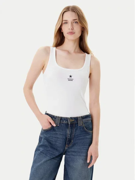 Denim ruha Guess fehér