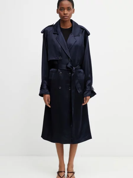 Anine Bing RICKIE MAXI TRENCH NAVY trenci cu vâscoză pentru femei marină
