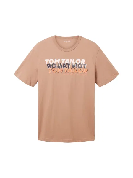 TOM TAILOR Tricou bej / maro / negru alb
