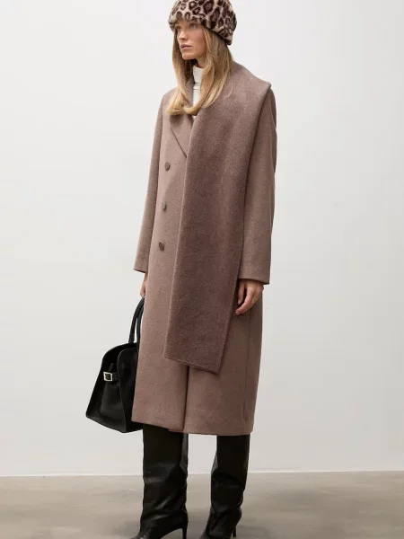 Palton Answear.lab de lână elegant maro