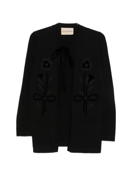 Cardigan Valentino Garavani cu funde cu model floral negru