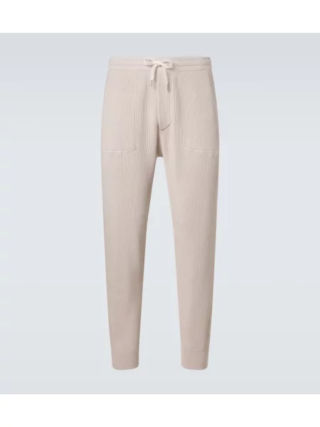 Pantaloni de trening Brunello Cucinelli de catifea cord bej