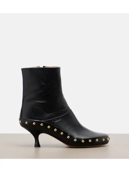 Cizme scurte Chloé din piele cu tepi negru