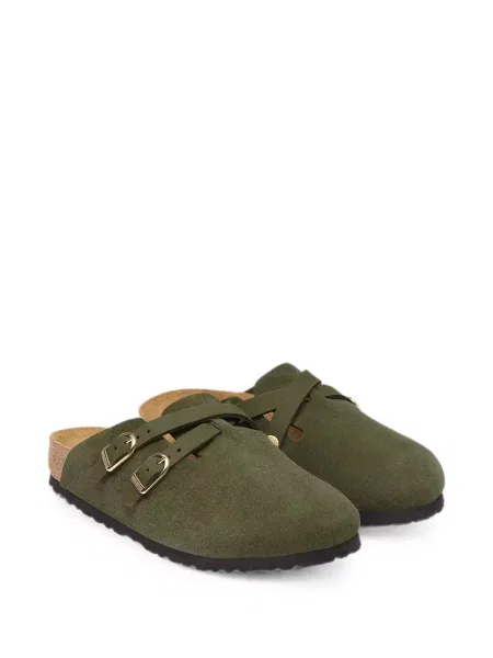 Sandale Birkenstock din piele de căprioară cu cataramă verde