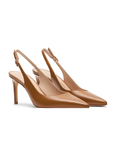 Czółenka Stuart Weitzman skórzana z otwartą piętą brązowa