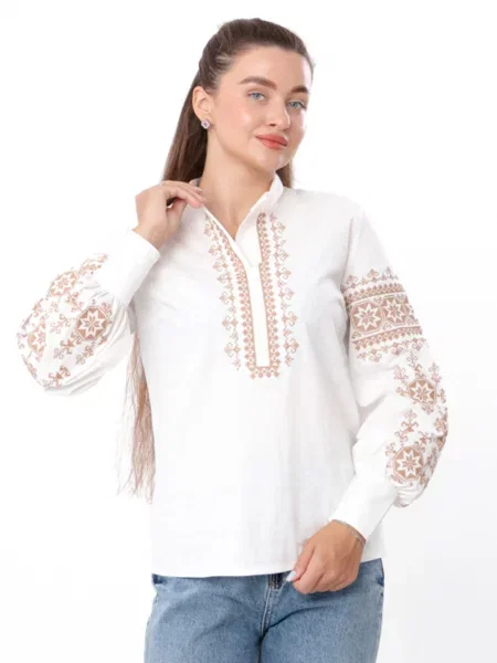 Лляна Вишита сорочка Носи своє молочний