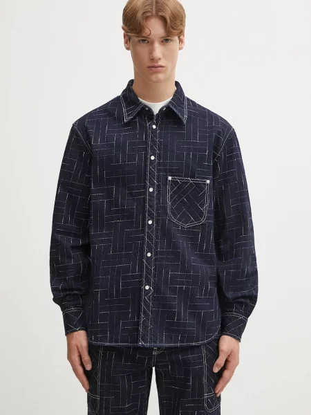 Kenzo cămașă jeans Weave Casual bleumarin cu guler clasic relaxed
