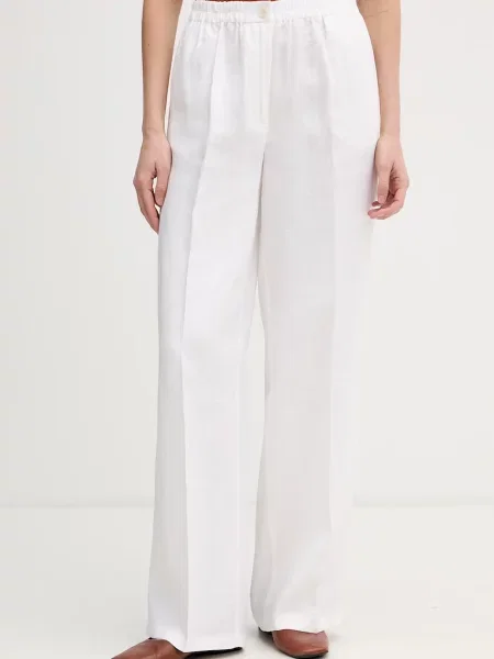 Sisley pantaloni pentru femei din in alb