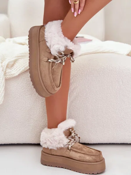 Škornji za sneg Boto s platformo iz krzna bež