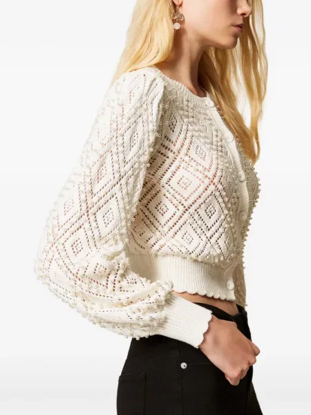Cardigan Twinset cu perle alb