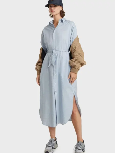 Смугаста довга костюмна сукня-сорочка G-star Raw блакитна