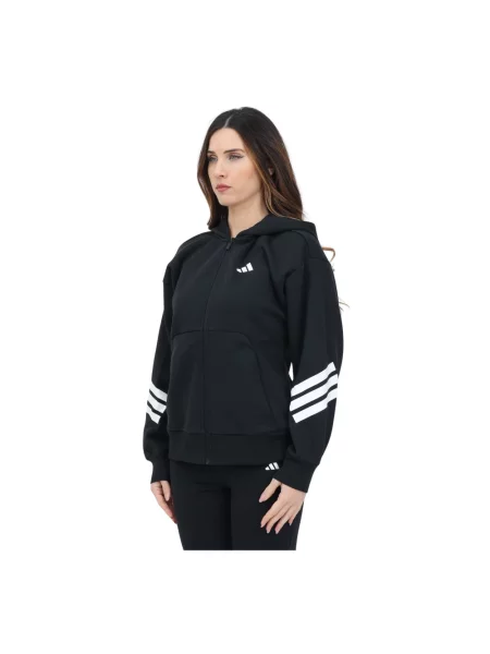 Bluza z kapturem Adidas w paski z kapturem czarna