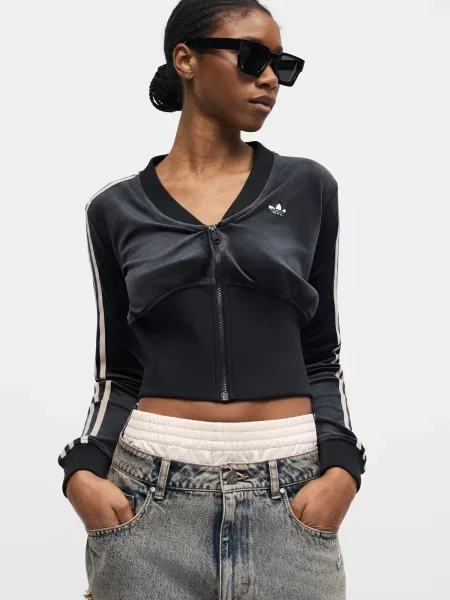 ADIDAS ORIGINALS Tepláková bunda krémová čierna