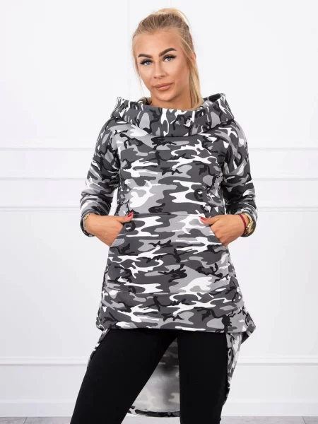Mikina s dlouhým zády camo šedá+černá černá