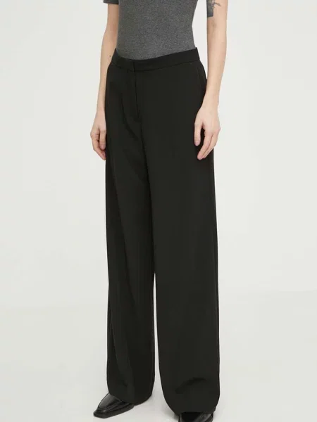 Samsoe Samsoe pantaloni femei lat high waist negru