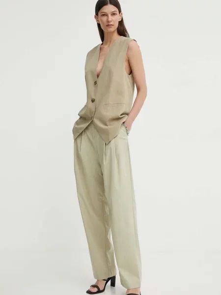 Штани Samsoe Samsoe SALUZY фасон chinos висока посадка зелений