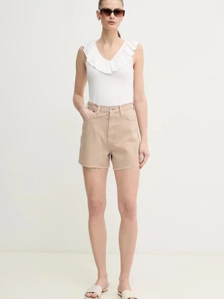 Джинсові шорти Pepe Jeans A-LINE SHORT UHW RACHEL однотонні висока посадка бежевий