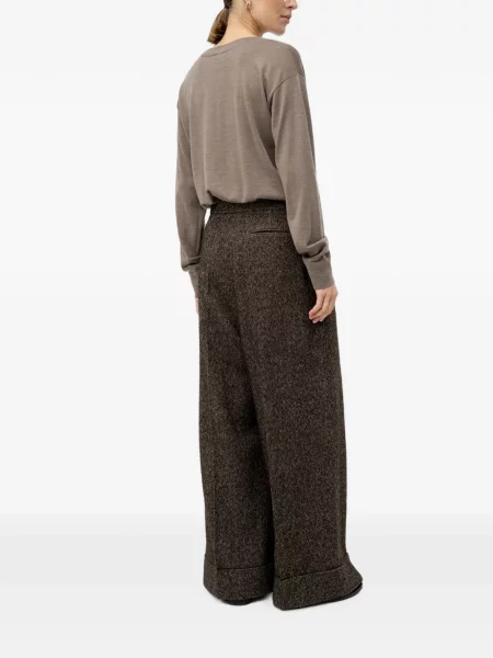Pantaloni Boss de lână cu model herringbone maro