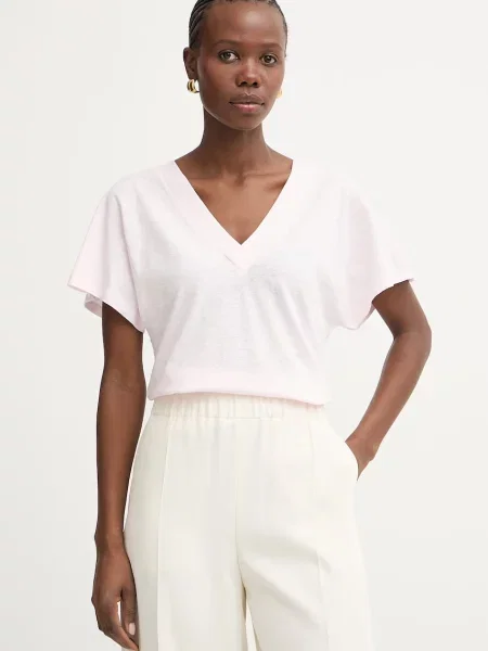 BOSS kratka majica z lanom Ecleiva roza