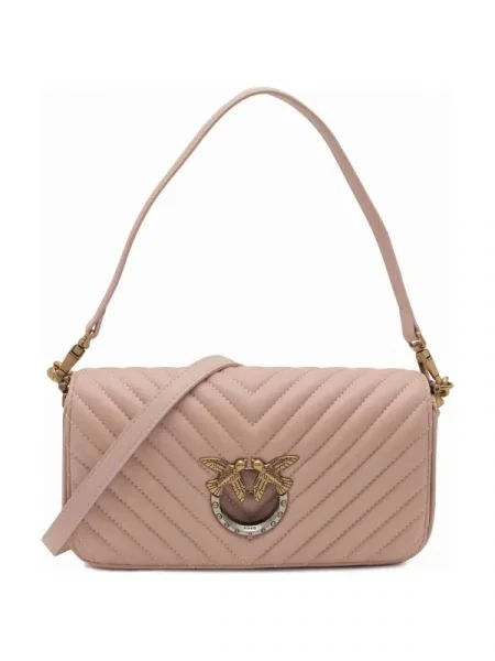 Pinko De piele geantă poștaș LOVE CLICK BAGUETTE MINI NAPPA roz