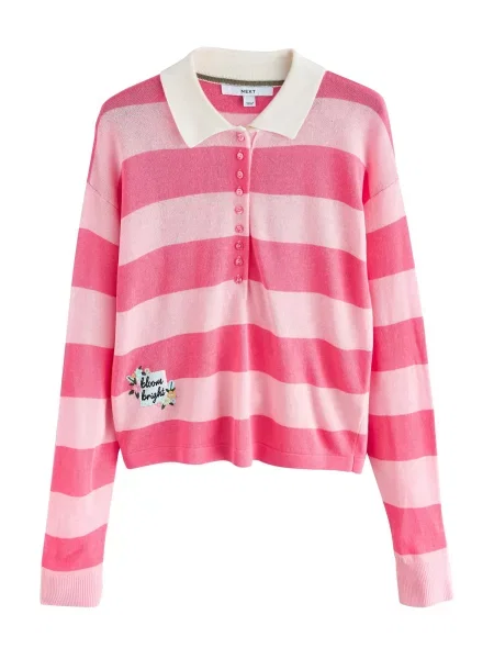 Next Pulover verde iarbă / roz pitaya / roz pastel alb