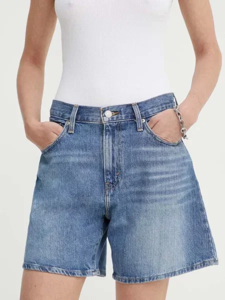 Levi's szorty jeansowe HIGH BAGGY SHORT gładkie high waist niebieski