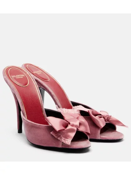 Mules Valentino Garavani z lokom iz rebrastega žameta roza