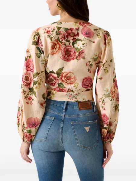 Топ Guess на цветя с принт връзки