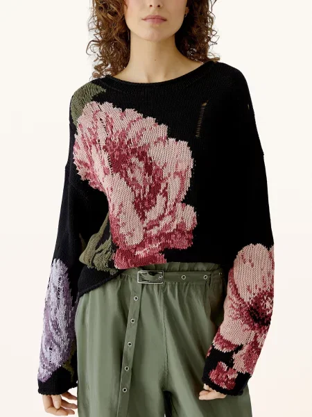 Oui Svetr S Třpytivou Přízí / růžová / tmavě červená černá