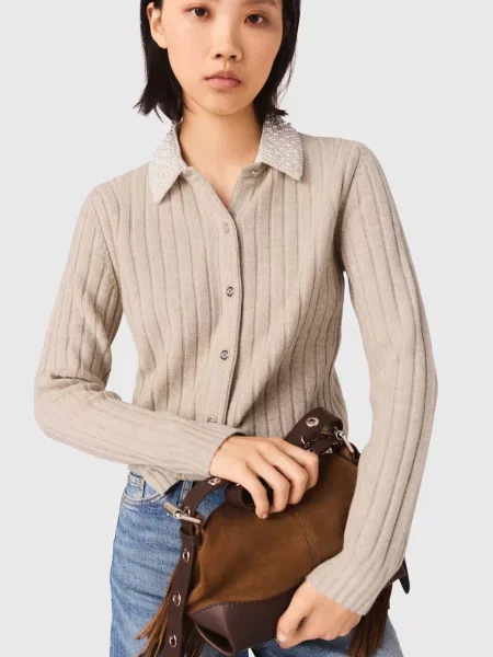 Вовняний кардиган Maje бежевий