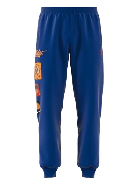 Pantaloni Adidas de catifea cu imagine cu legături albastru