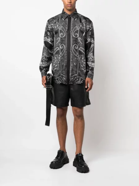 Šilkinė raštuota marškiniai Philipp Plein su paisley raštu juoda