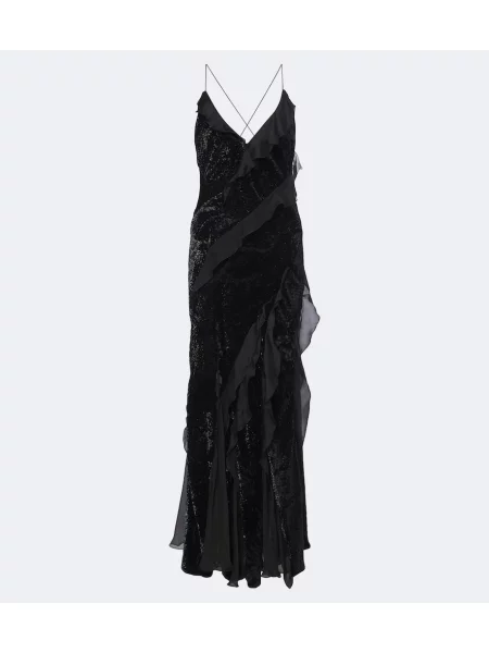 Rochie Roberto Cavalli de catifea cu volane negru
