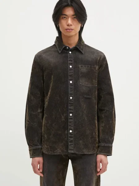 Košulja Helmut Lang Curved Cl Shirt.Floc za muškarce regular s klasičnim ovratnikom zelena