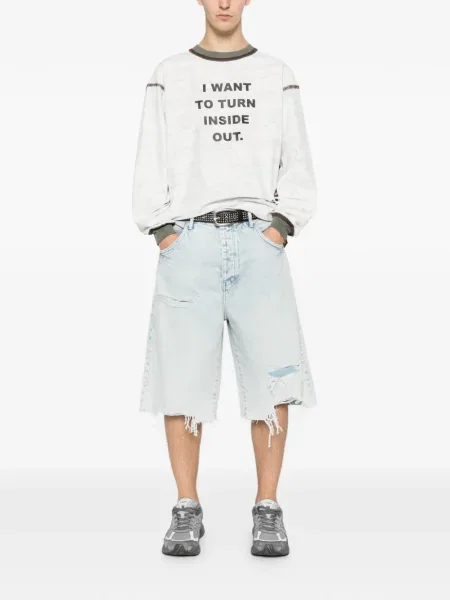 Lung tricou Dagger cu model camuflaj alb
