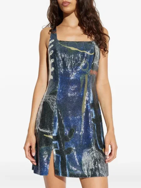 Rochie mini Munthe cu paiete cu imprimeu abstract de costum albastru