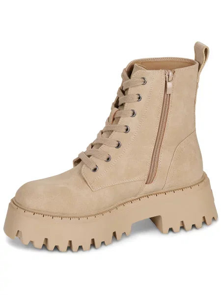 Pantofi Buffalo cu șireturi din dantelă bej